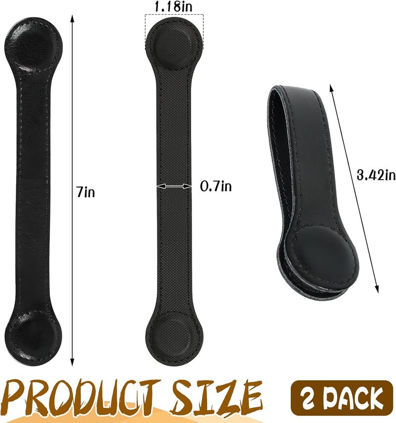 CODOHI 2PCS Genuine Leather Towel Clips for Kitchen, Magnetic Hand Clips, Towel Holder with Magnet for Rods and Racks, Bathroom Accessory (Black) - Image 2